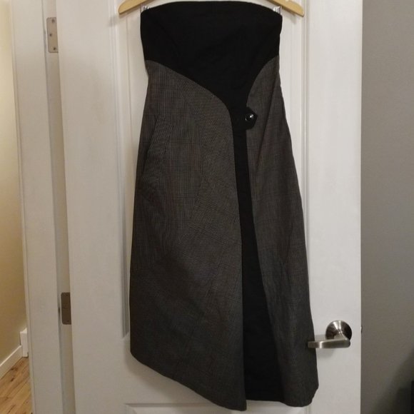 Wool Blend Strapless Trench Coat OOAK Modern Mobster Dress - Picture 2 of 15